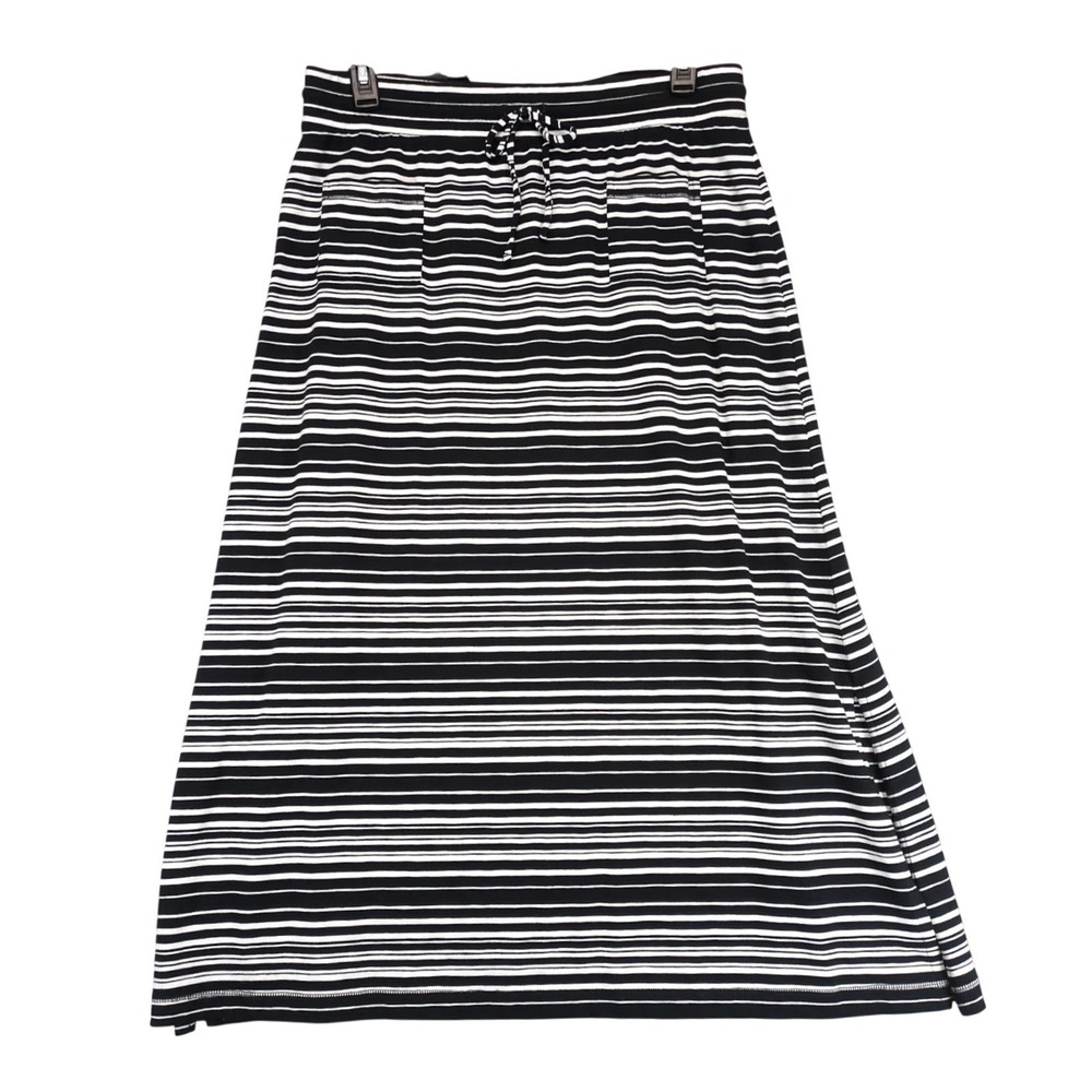 T by Talbots Black Striped Maxi Skirt Sz LP Drawstring Stretch Coastal Resort